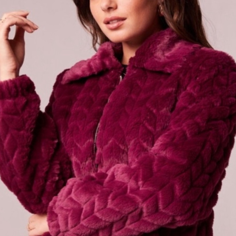 NWT Band of the Free Val Chevron‎ Faux Fur Jacket Eggplant Size Medium